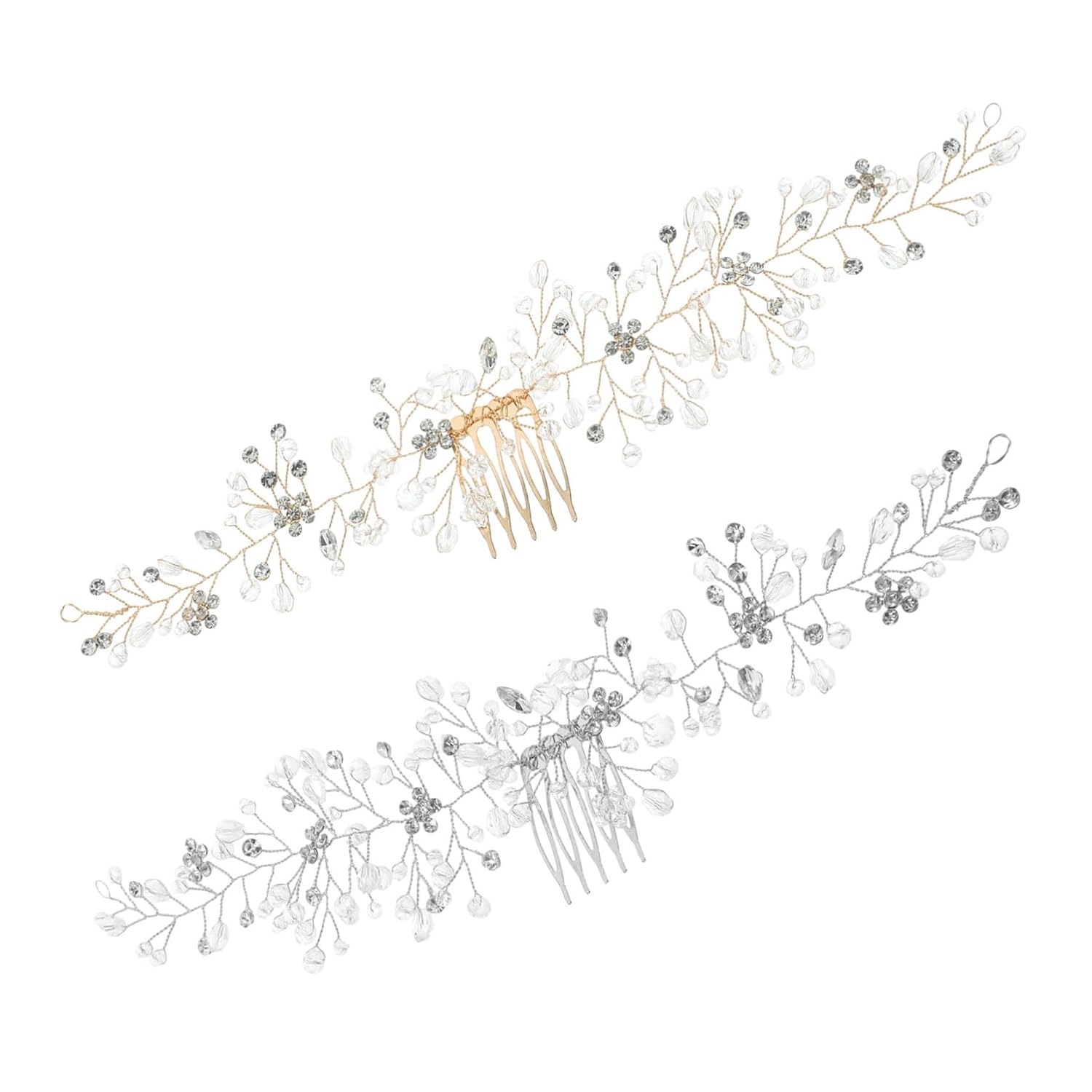 BETOOKY 2pcs Rhinestone Flower Hair Combs Bridal Crystal Wedding Hair Side Combs Silver and Gold Decorative Accessories for Bride Wedding Ceremony