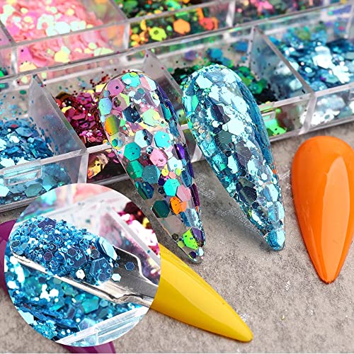 12 Colors Chameleon Nail Art Sequins 3D Holographic Glitter Flakes Laser Gradient Nail Art Design Mermaid Confetti Hexagon Glitters Nail Decoration Charms For Women Girls Diy Manicure Tips #TOP1