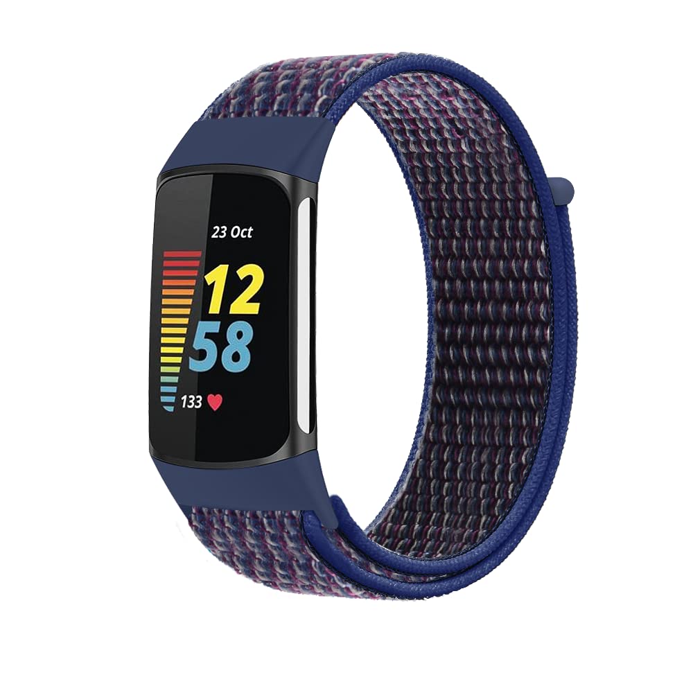 Panda Bobo Sport Loop Nylon Watch Straps Compatible with Fitbit Charge 6/Charge 5, Adjustable Breathable Replacement Soft Nylon Loop Wristband (Indigo)