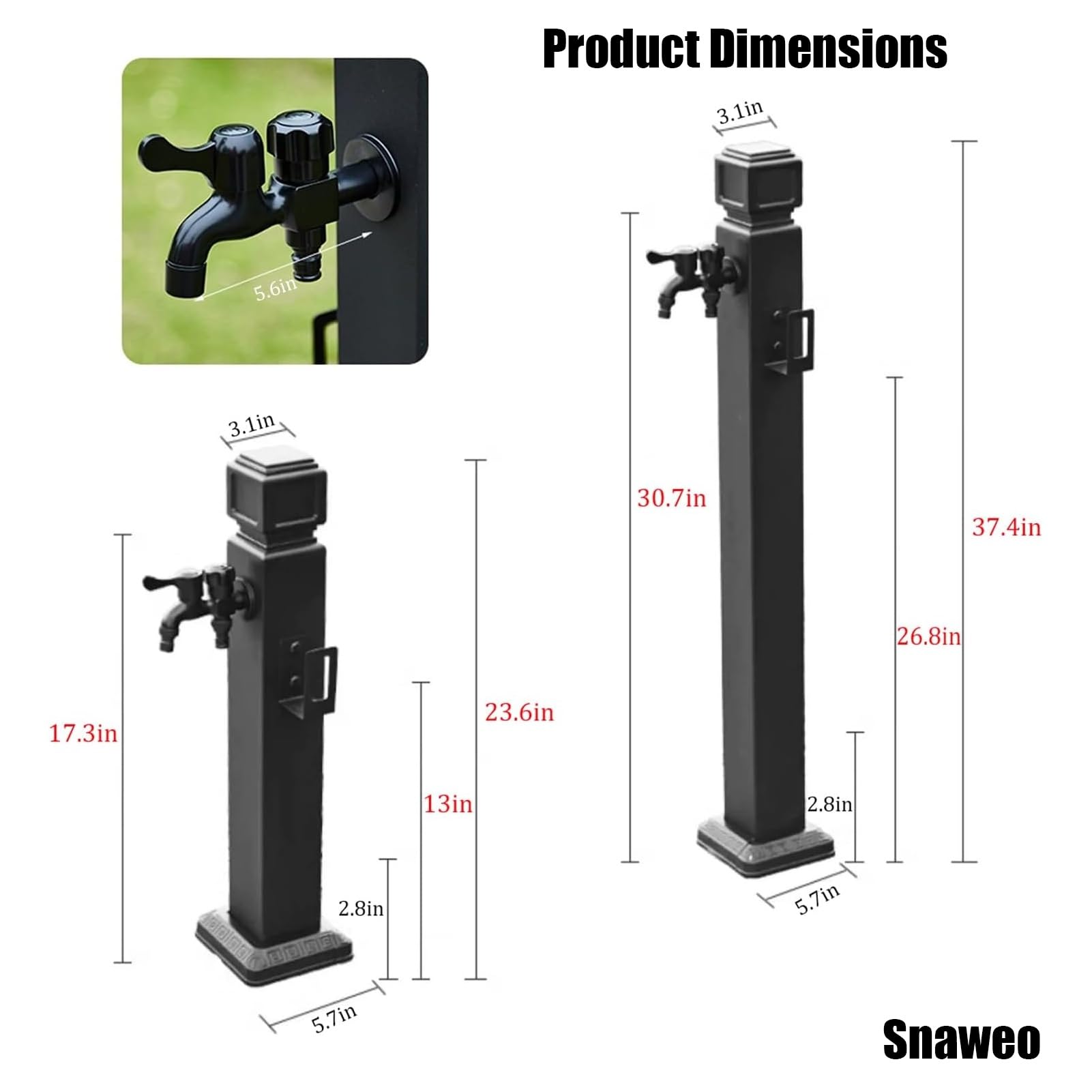 Columna de agua vertical para jardín, poste de agua independiente para exteriores con doble manguera para grifo, solución de riego de patio de 95 cm, ideal para riego y cuidado del jardín.
