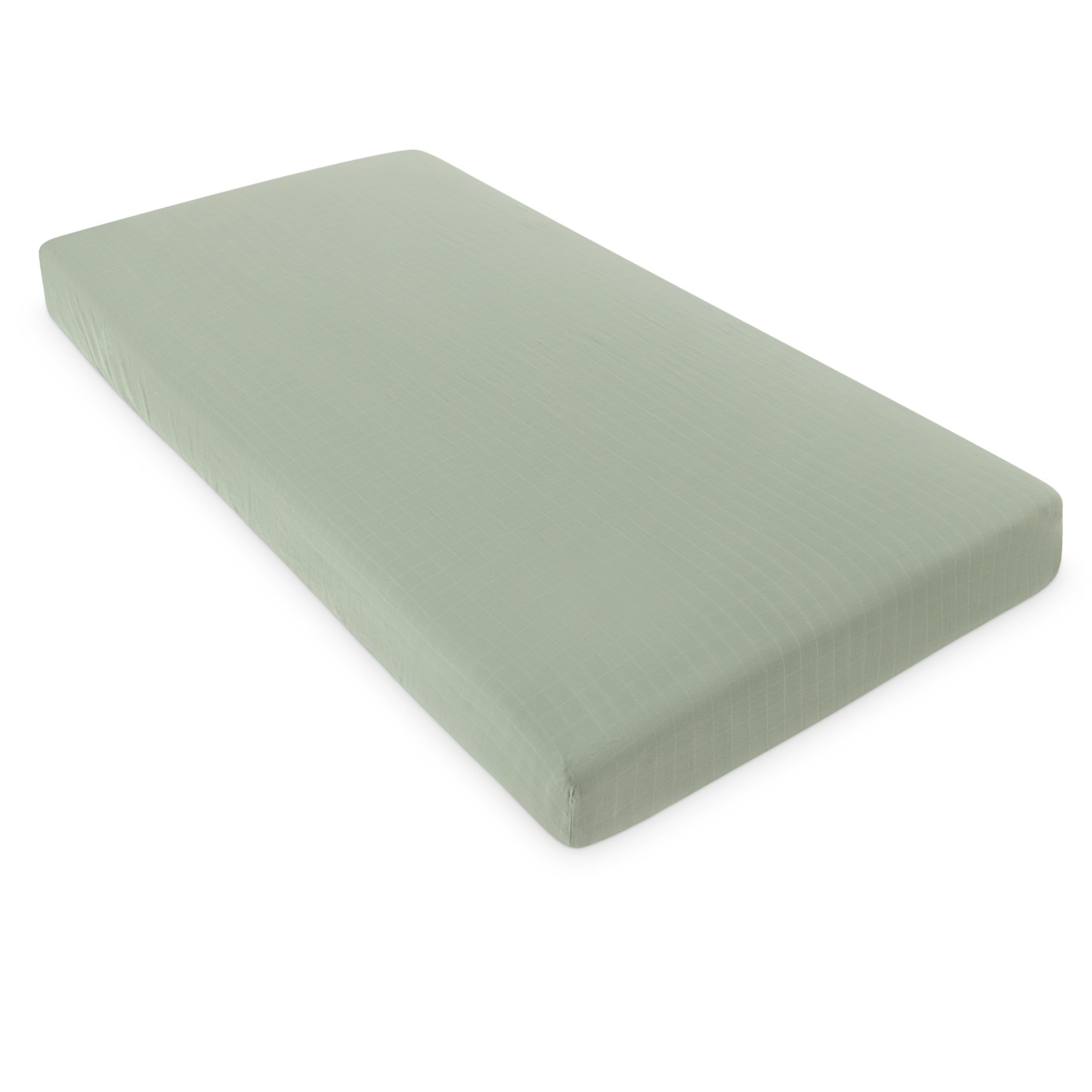 Organic Muslin Fitted Crib Sheet - Organic Crib Sheet for Standard Crib and Toddler Mattresses, Soft and Breathable, Solid Sage Green, Boho Baby, 28”