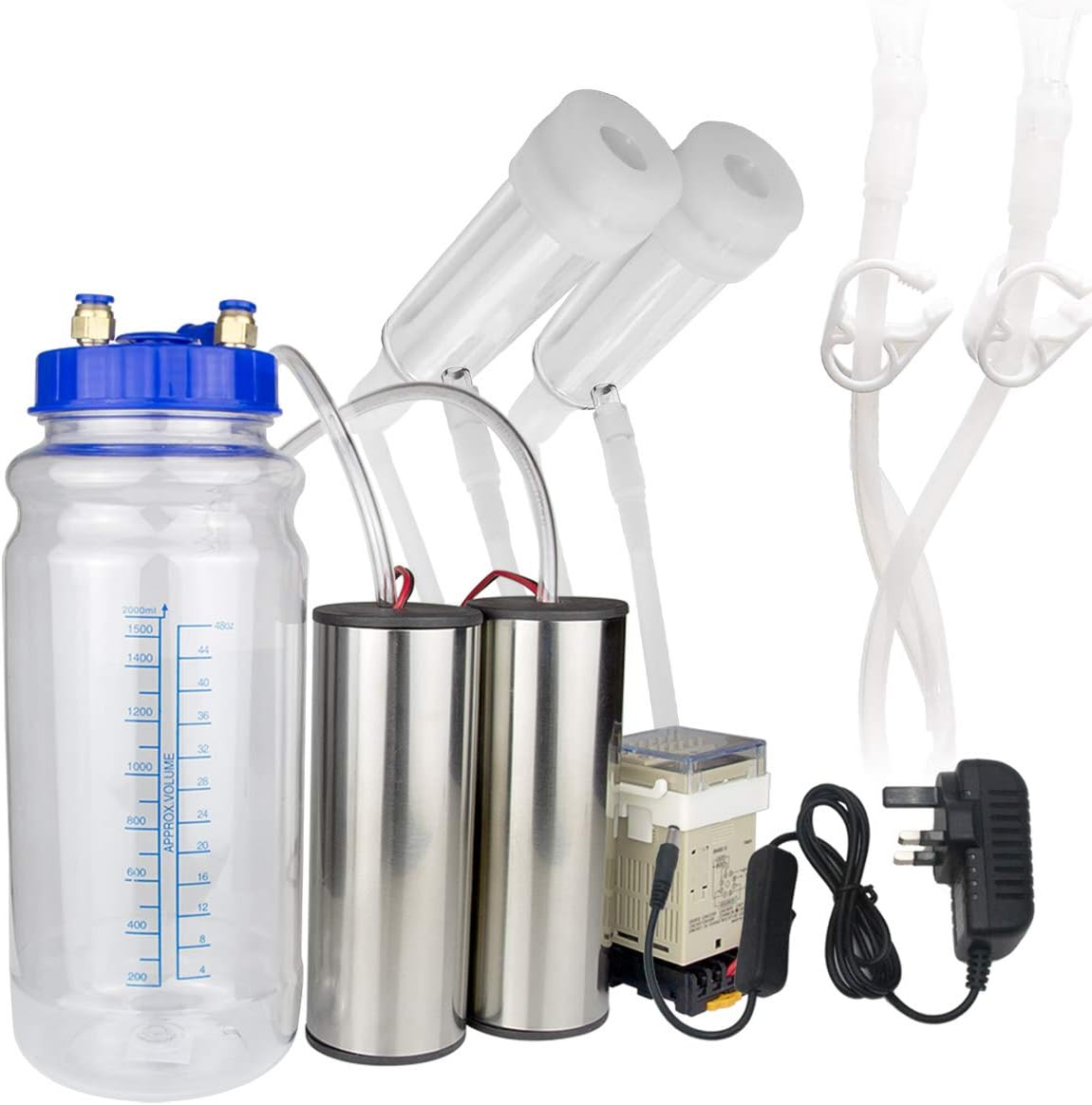 Hantop Milking Machine for Goat, Portable Electric Goat Milker Milking Machine with 2 Teat Cups, Operating Time Setting Device, 2L Milk Container, Food Grade Hose (for Goat)