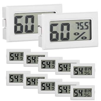 12 Pack Mini Hygrometer Digital Electronic Temperature Humidity Meters Gauge Indoor Thermometer Hygrometer LCD Display Fahrenheit F for Guitar Case,Greenhouse, Garden, Cellar, Closet White