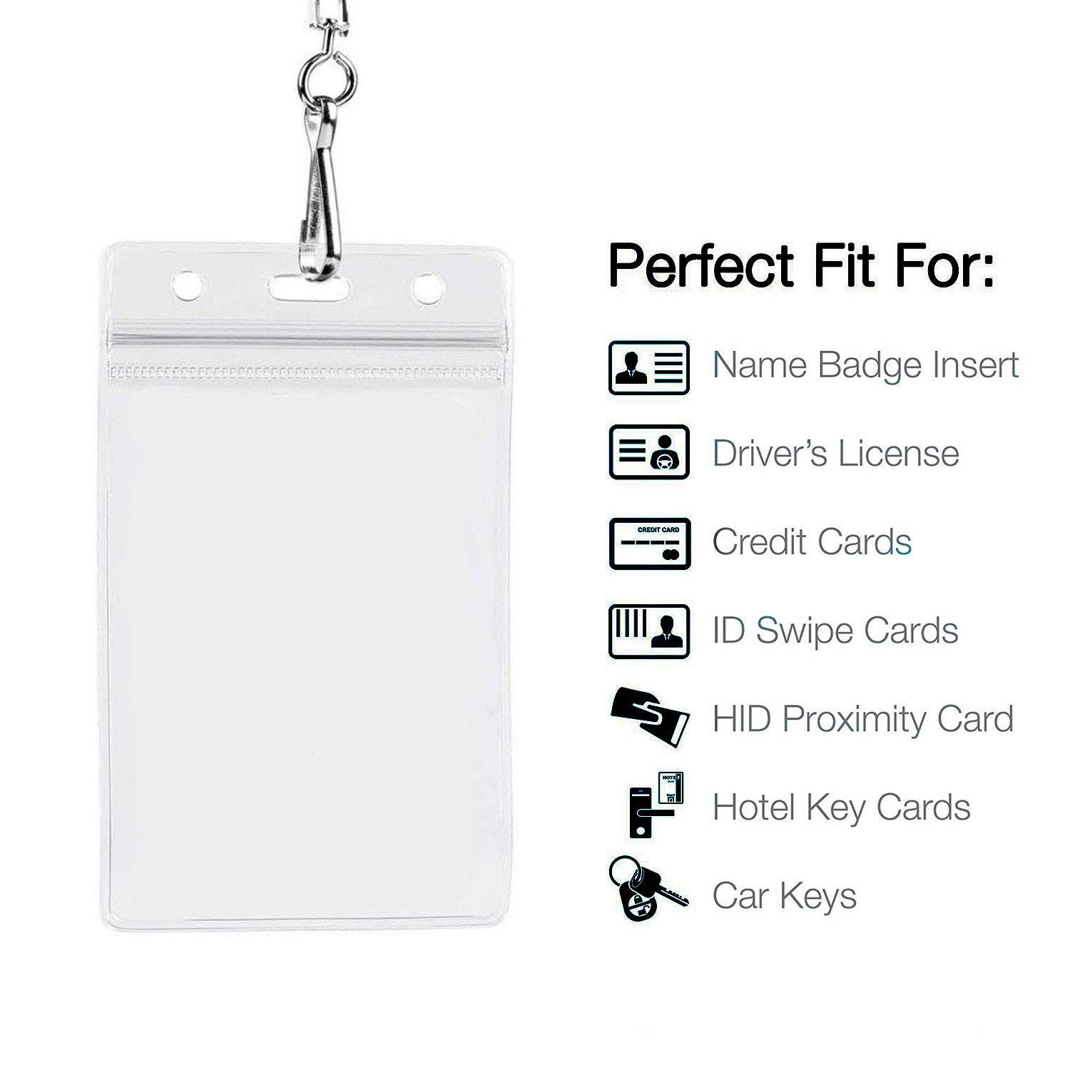 20 Porta Badge In PVC Trasparente - Impermeabili, Per Tessere, Orizzontali, Con Fori Per Fissaggio