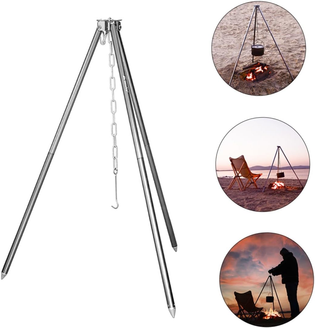 GANAZONO Adjustable Camping Bonfire Tripod Grill Stand Outdoor Cooking Bracket Aluminum Alloy Portable Campfire Frame for Picnic Barbecue