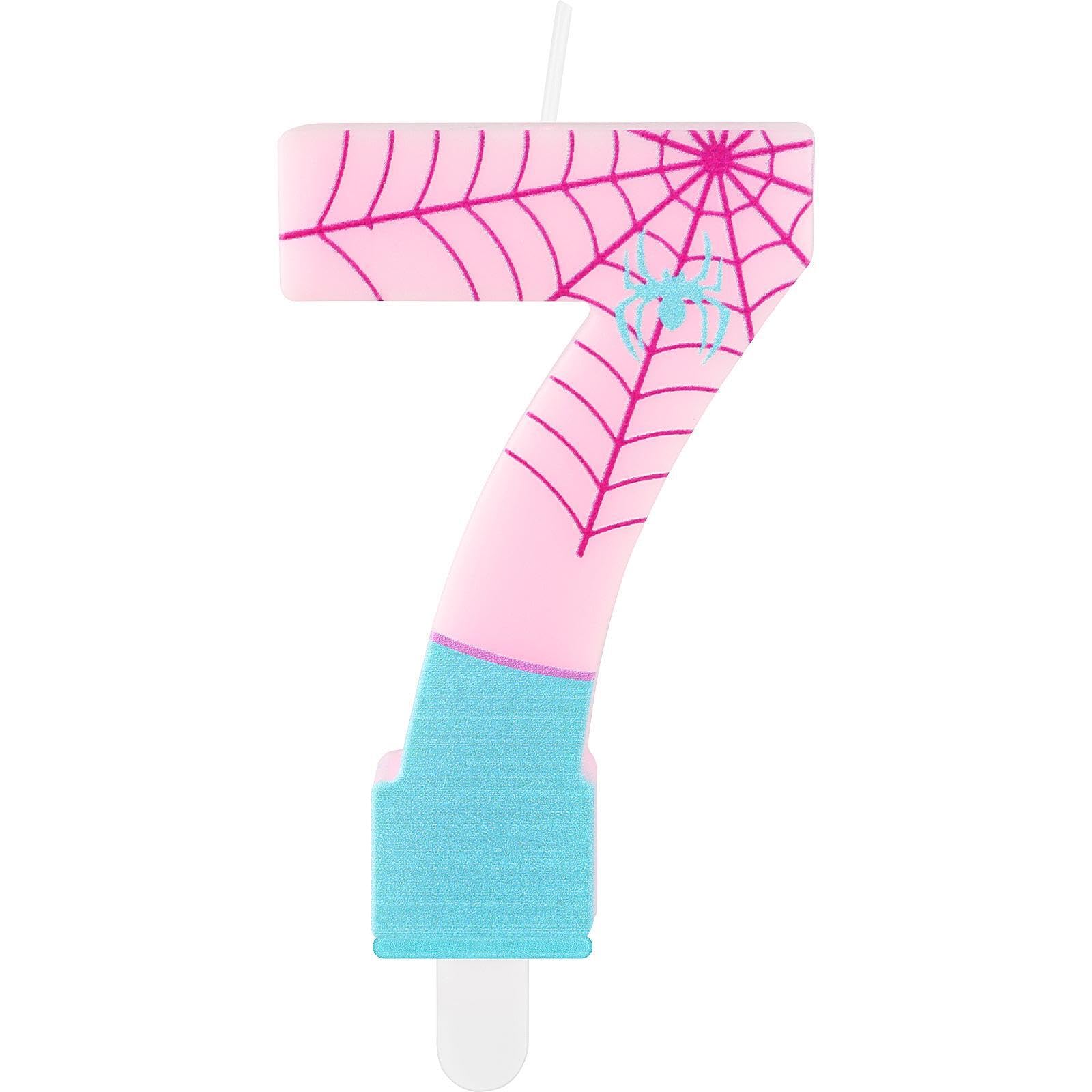 Geburtstagskerze mit Spinnen-Zahlen, rosa Geburtstagskerzen für Kuchen, Happy 7th Birthday, Kerzendekorationen für Spinne und seine erstaunlichen Freunde, Jungen, Mädchen, Kinder,