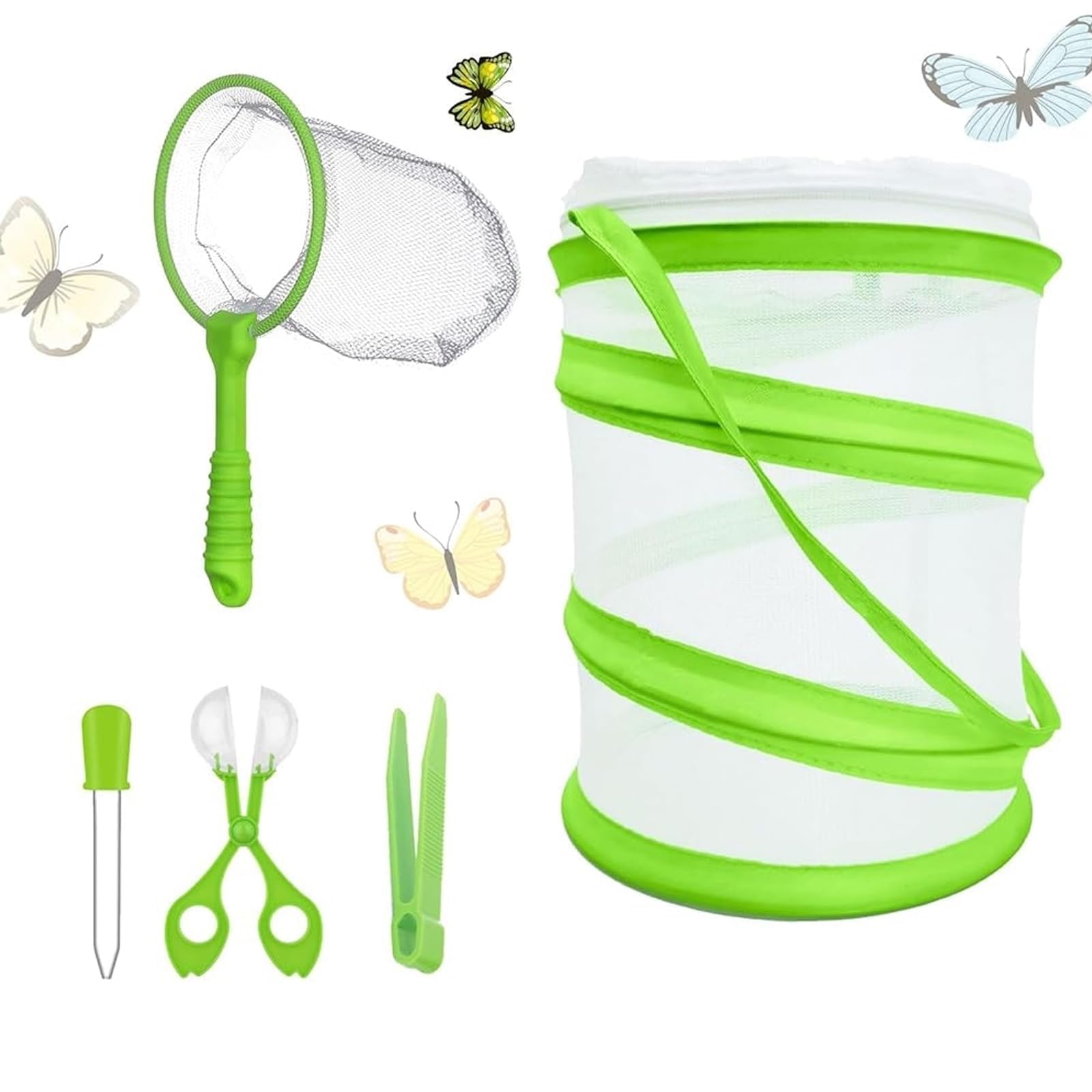 5 Pcs Butterfly Kit, Bug Hunting Kits for Children, Stick Insect Starter Kit,Portable Insect Observation for Outdoor Education, Collapsible Green Butterfly Net for Nature Exploration
