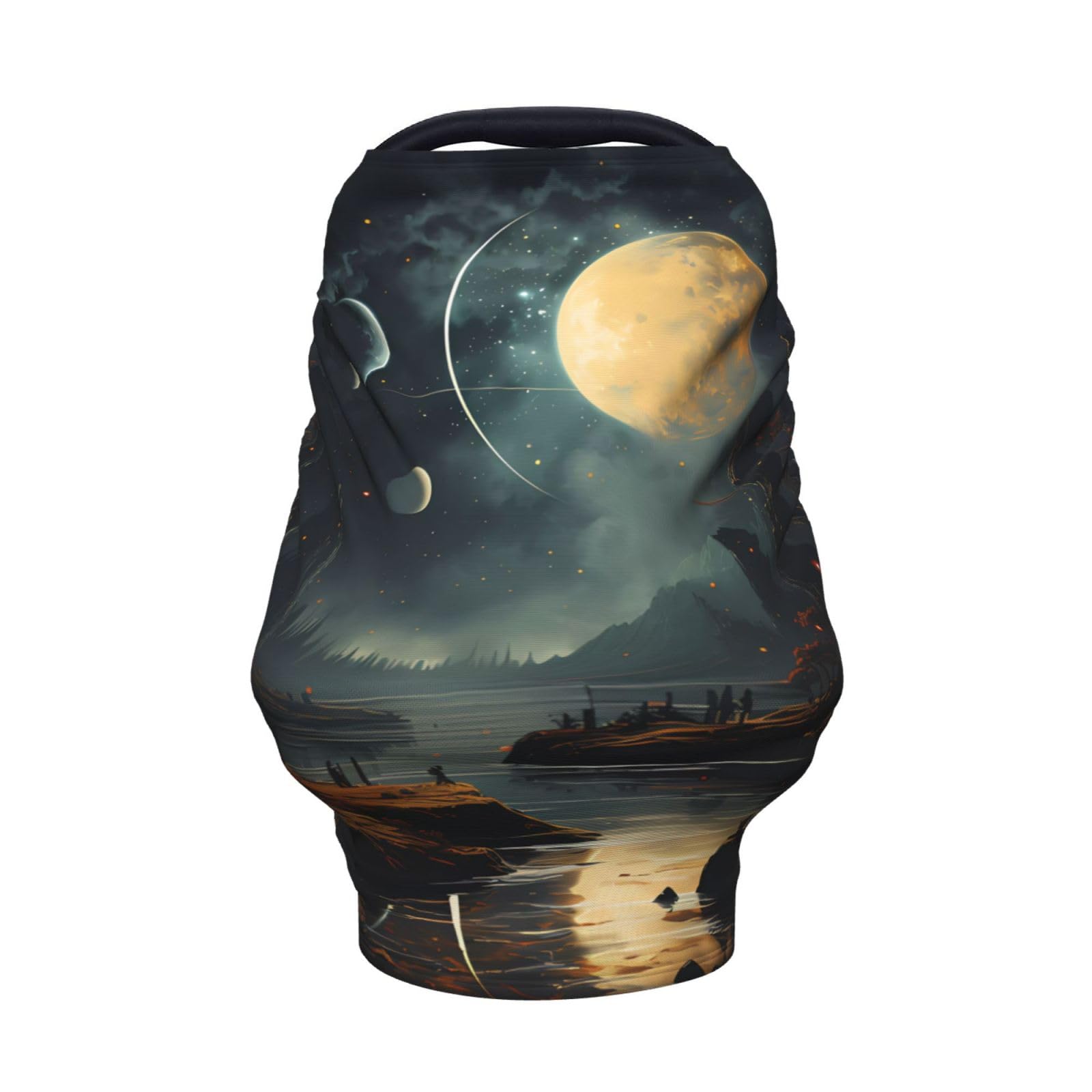 XZDHYZ Moon Stars and Planets Versatile full-print Stroller Chair Cover/Nursing Cover, specially designed for your baby, Black