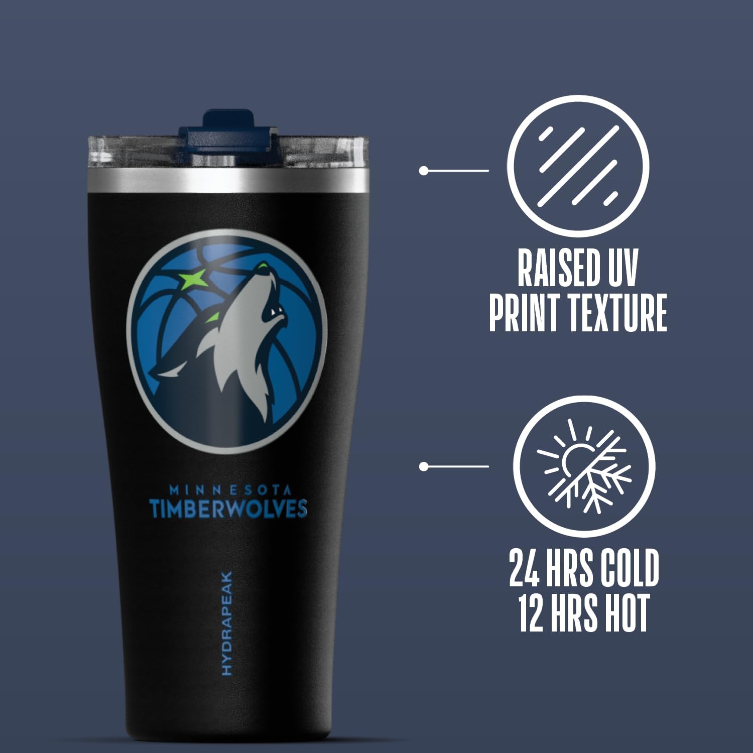 Hydrapeak Officially Licensed NBA Minnesota Timberwolves Tumbler 30 oz Stainless Steel Water Bottle, Straw & Sip Lid, Vacuum Insulated, Spill-Proof, Cup Holder Friendly, Keeps Drinks Cold 30 Hours - Image 5