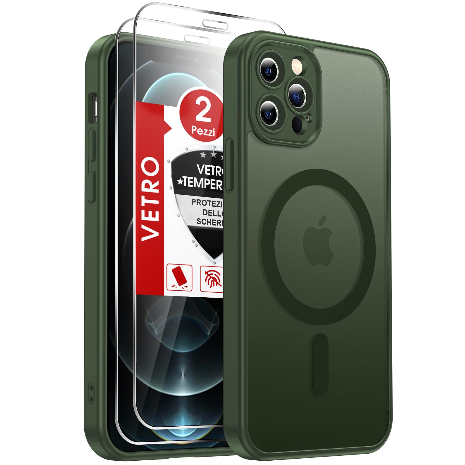 LeYi Cover Magnetica per iPhone 12 Pro MAX con Vetro Temperato, Custodia Compatibile con MagSafe Traslucida Opaca Anti-Impronte Resistente Antigraffi TPU Antiurto Protettiva iPhone 12ProMax Case，Verde