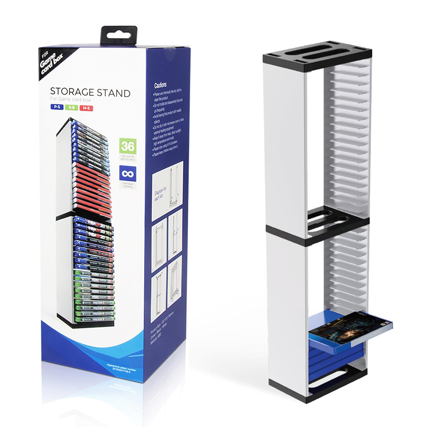 Scaffale portaoggetti per dischi di videogioco, organizer per PS5, supporto per 36 dischi, DVD rack, multiuso, con slot compatto