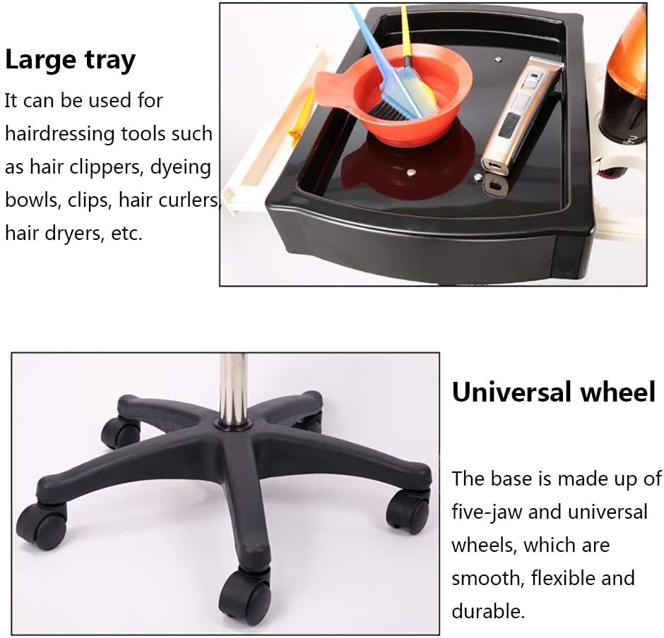 Carrito utilitario de acero inoxidable de 5 ruedas con tope, carrito multiusos para peluquerías, spas de belleza y uso profesional