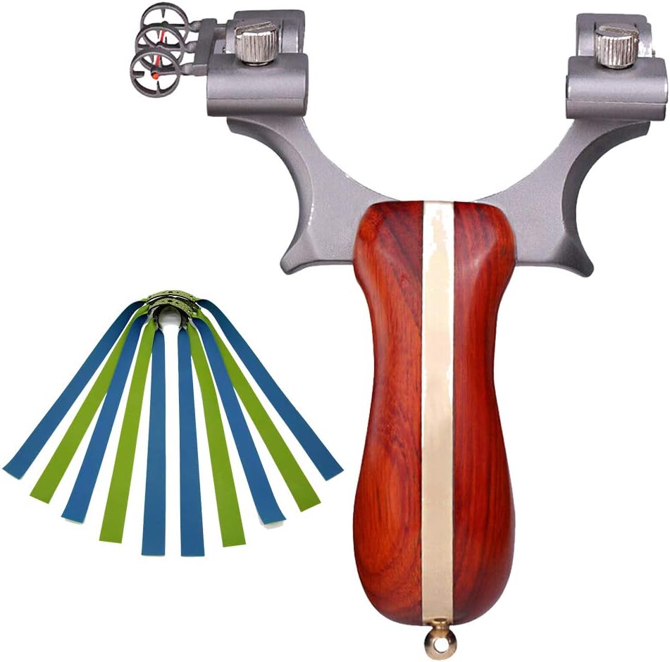 Obert Hunting Slingshot with Wooden Handle Catapult Outdoor Hunting Sling Shot with 5 Rubber Bands Slingshot for Fishing Catapult for Target Practice