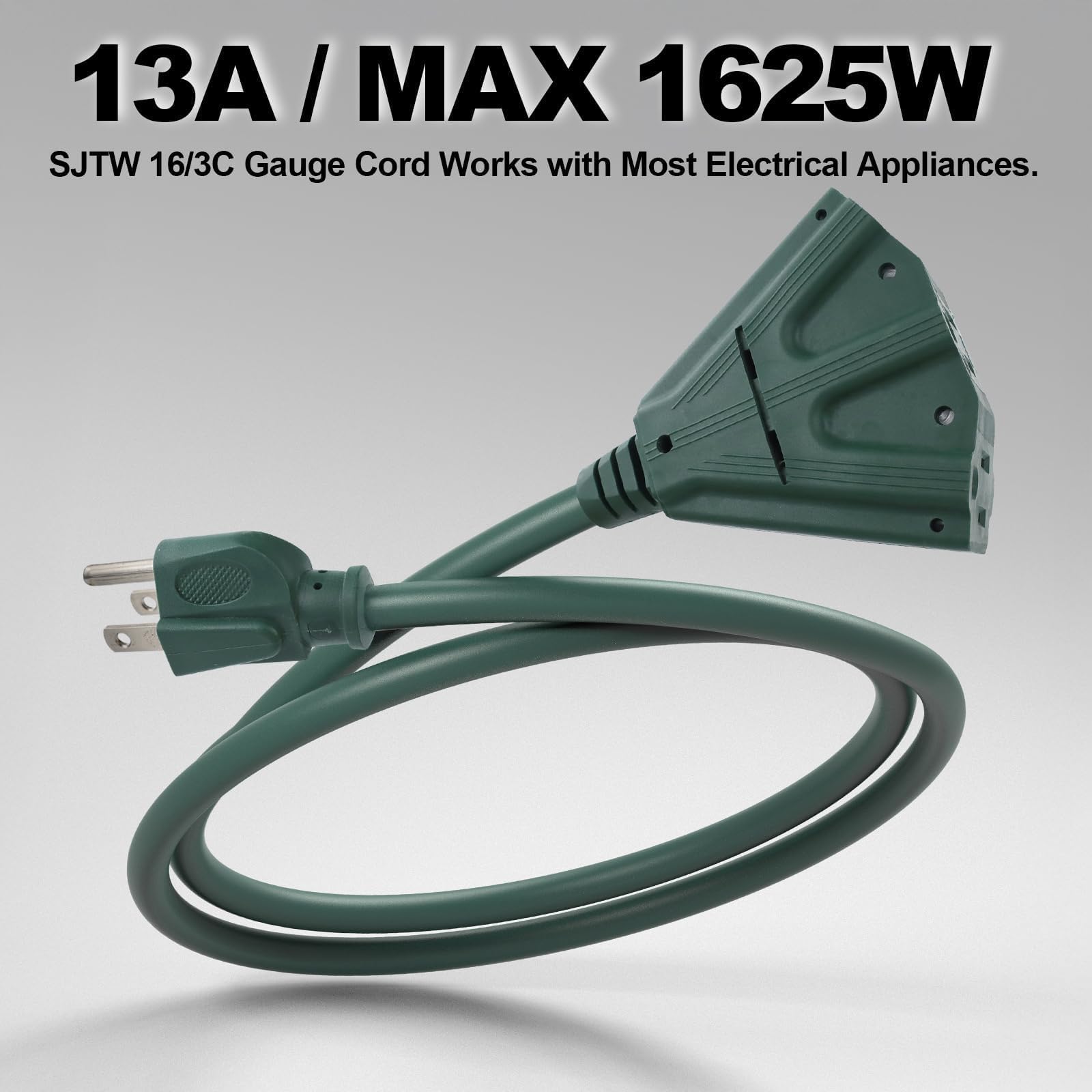 EP - Paquete de 2 cables de extensión para exteriores de 6 pies con 3 tomas de corriente eléctrica, cable verde SJTW de 16/3 con enchufe de tierra de 3 puntas para mayor seguridad, ideal para luces de