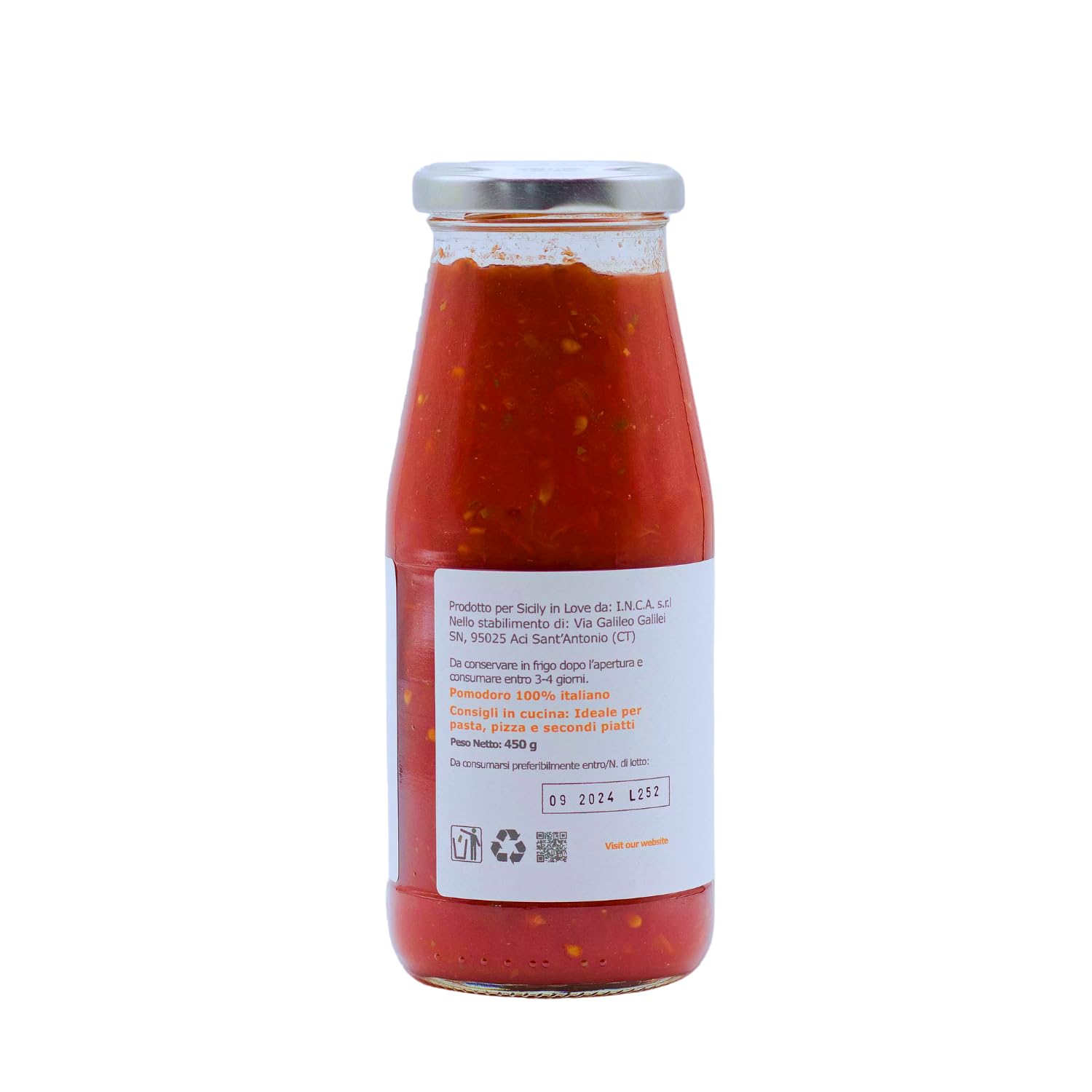 RACILIA 6x450gr Polpa di Pomodoro alla Carrettiera con Siciliano Siccagno, Basilico, Aglio, Zucchero da Barbabietola Italiana - Vegano, Senza Ogm | Pomodori Tradizione Siciliana