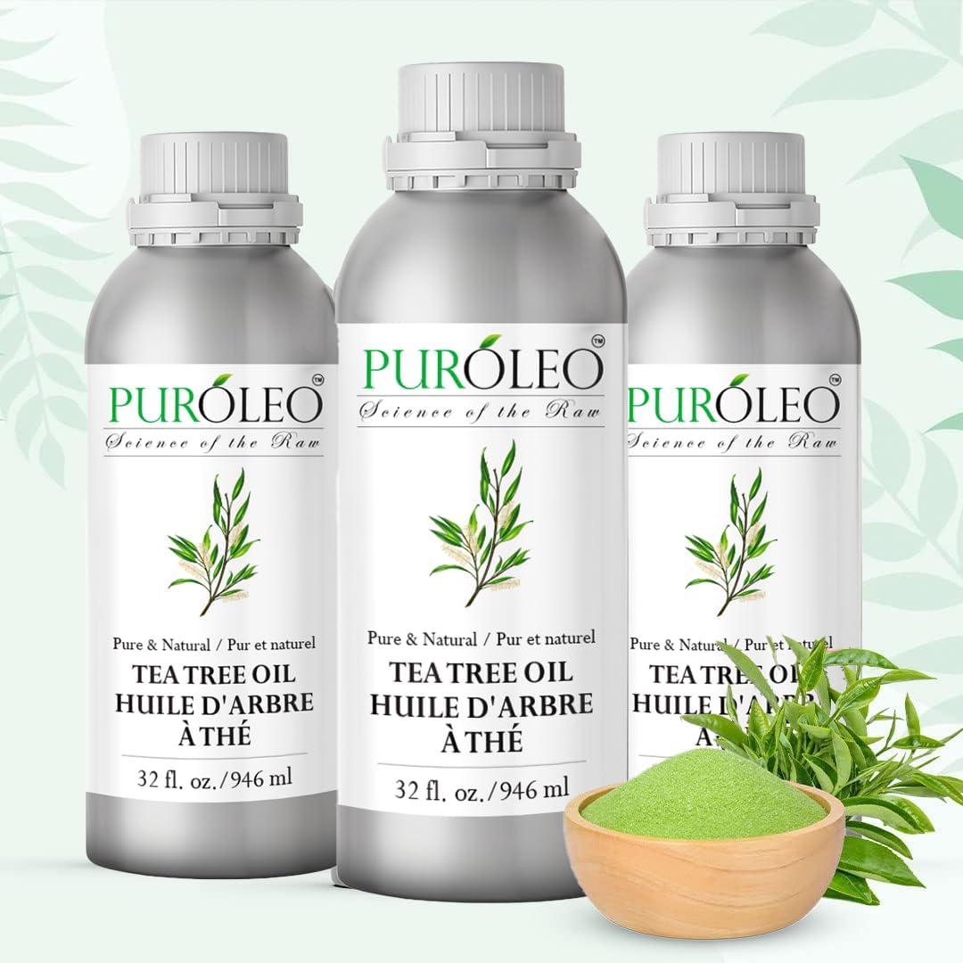 PUROLEO Tea Tree Essential Oil 32 Fl Oz/946 ML (Packed in Canada) 100% Pure and Natural, Premium Quality Aromatherapy Oil for Diffuser, Skincare and Haircare, Refreshing and Invigorating Scent