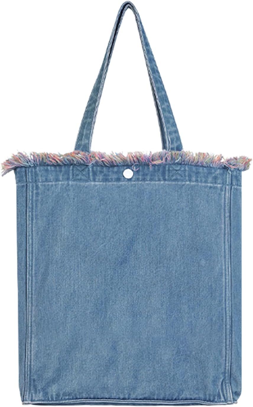 Premium Niche Lightweight Foldable Designer Shoulder Bag | Aesthetic Boho Red Fringe Denim Tote Bag with Zipper pockets