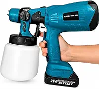 Pistola Profissinal Portatil de Pulverização e Pintura, 2 Baterias Recarregável 21V, 1 Carregador 100-240VAC 3 Bicos Jatos Horizontal e Vertical Ajustável Capacidade 1000ml,