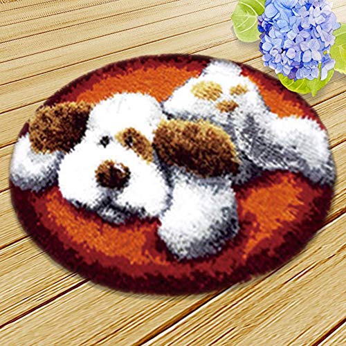 SxLingerie Modèle Dog Loquet Crochet Tapis De Coussin Kits sous Tapis De Pied Hemming avec Fond Chien 20 * 20 Pouces (1 Pack),50 * 50CM Cover