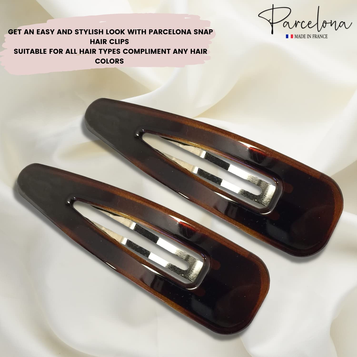 Parcelona French Clic Clac 3 1/4" Tortoise Shell Brown Celluloid No Slip Grip Snap Hair Clips for Women - Image 3