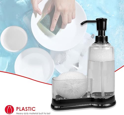 Miniatura 4 de Home Basics Dispensador de jabón de plástico con compartimento de esponja, color negro