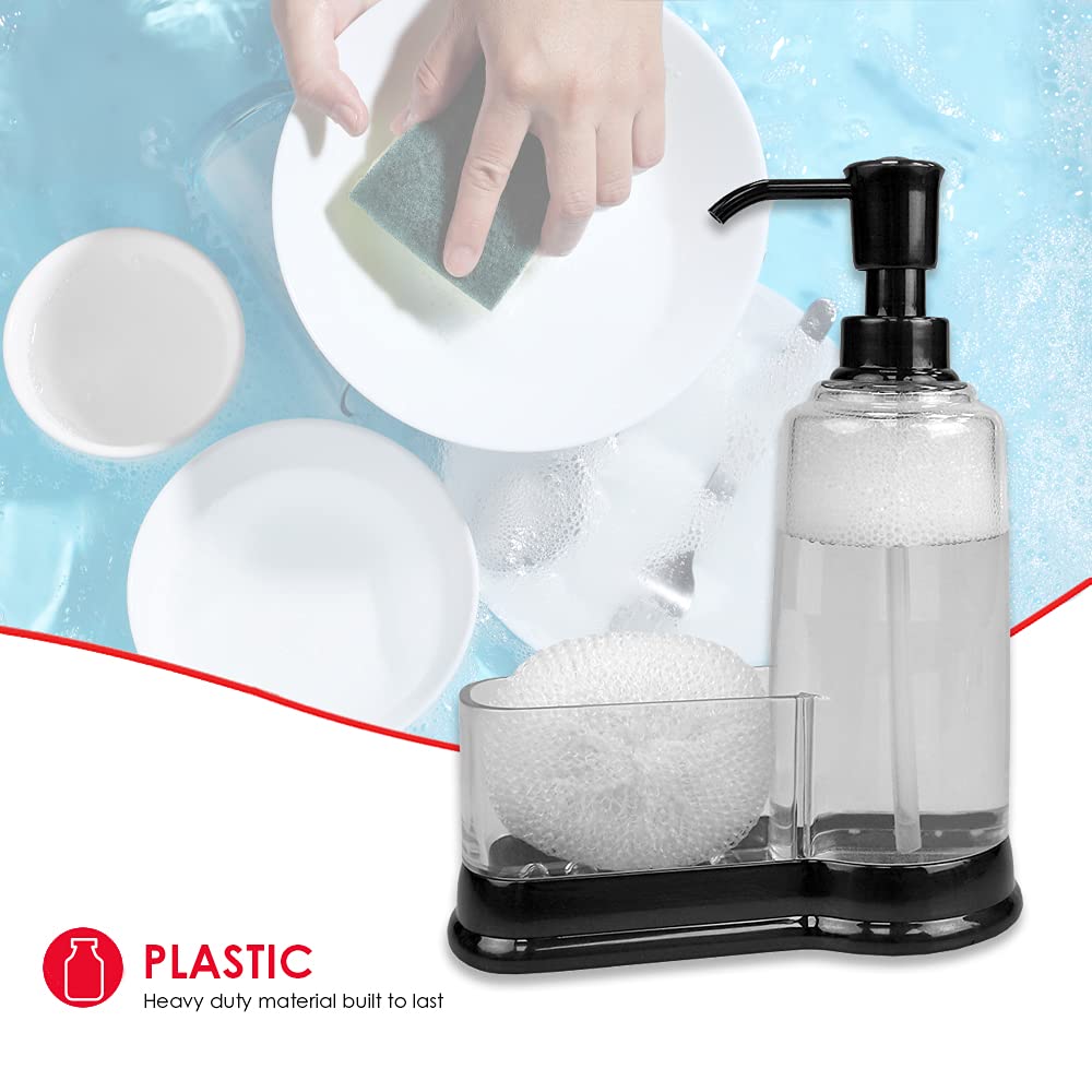 Home Basics Plastic Soap Dispenser with Sponge Compartment, Black, 6.75 x 3.25 x 8.75 inches - Image 4