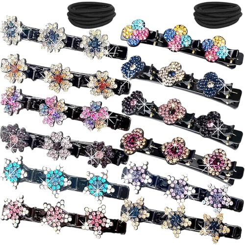 24 PCS Sparkling Crystal Stone Braided Hair Clips for Women Seamless Hair Ties Short Hair Clips Duckbill Clip Braided Hair Clip for Ladies and Girls Crystal Stone (12PCS+12PCS)