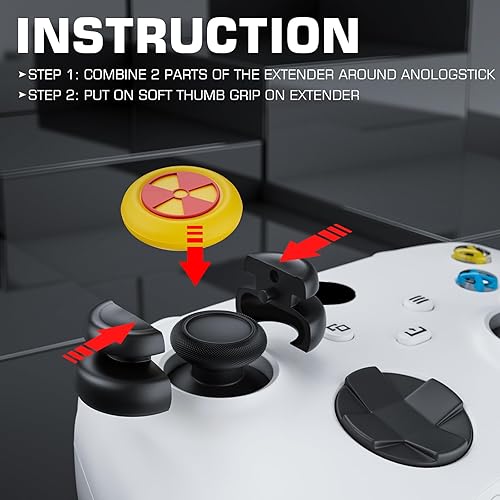 Vista 3 de PlayRealm Extensor de palanca de pulgar NO Falling Off y cubierta de agarre de silicona, 2 juegos para Xbox Series X/S y Xbox One S/X Controller