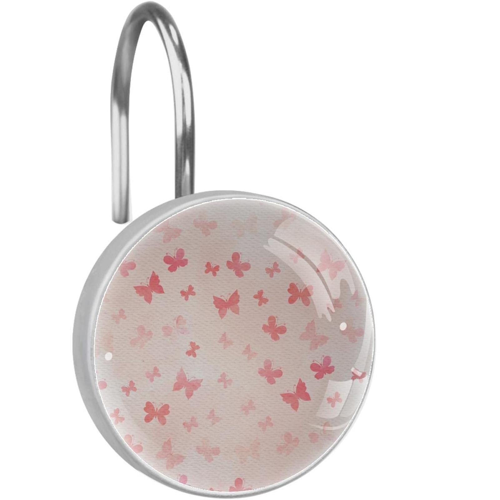 Crochets rideau de douche aquarelle papillon rose salle de bain inox