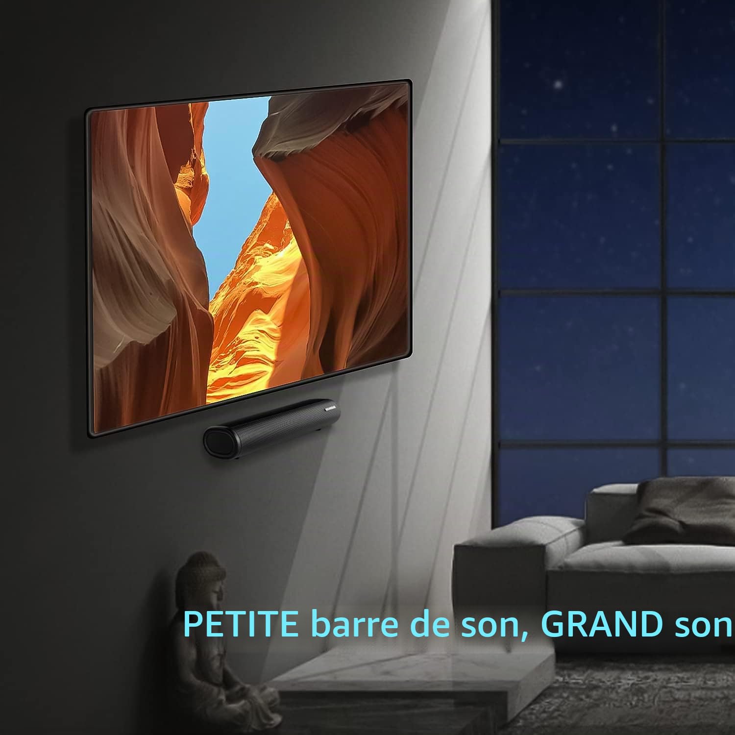 Zeerkeer Barre de Son TV 60W Barre De Son 3 EQ Mode Home Cinema Bluetooth 5.0 avec Télécommande/HDMI/Optique/RCA/AUX/USB 3D Surround Sound Soundbar Barres de Son pour TV 4K 2-en-1 Détachable (50cm)