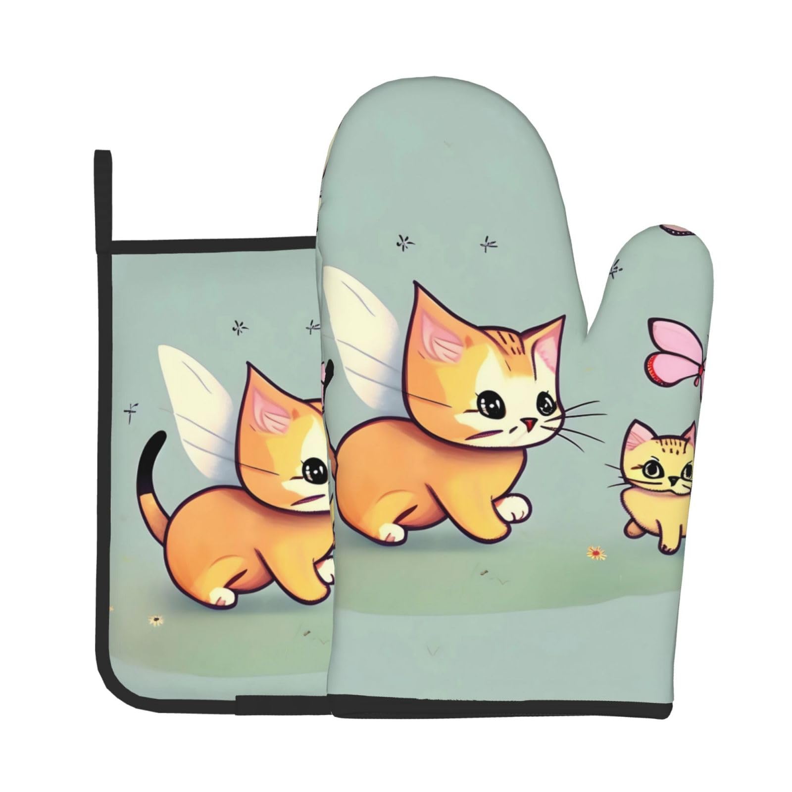 Oven Mitts and Potholders Set of 2 for Kitchen Baking Cooking GrayKitten Butterfly Thick and Durable