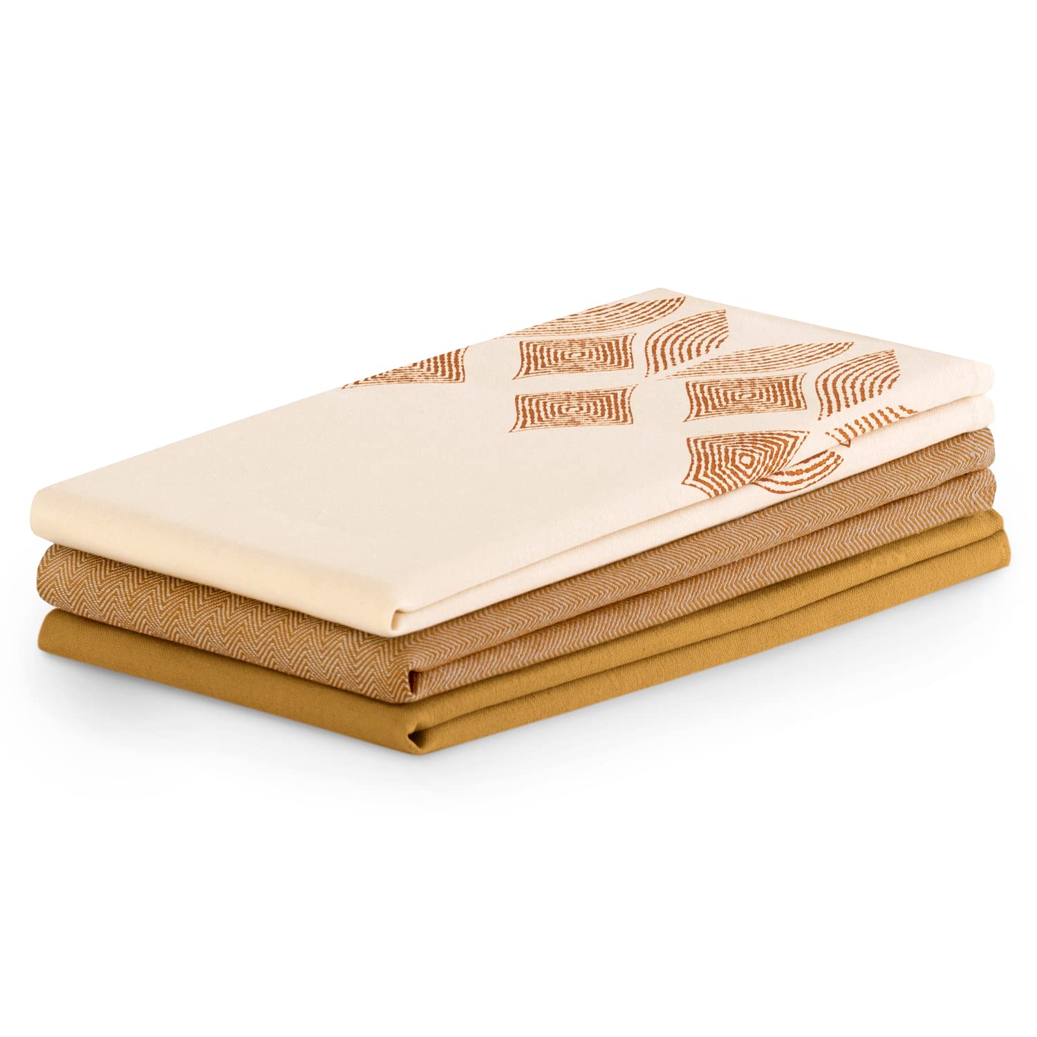 AmeliaHome Zestaw Ręczników Kuchennych 3 Sztuki Bawełniane Ścierki Do Naczyń Ściereczki 50x70 cm Wzór Geometryczny Letty Beżowy Musztardowy