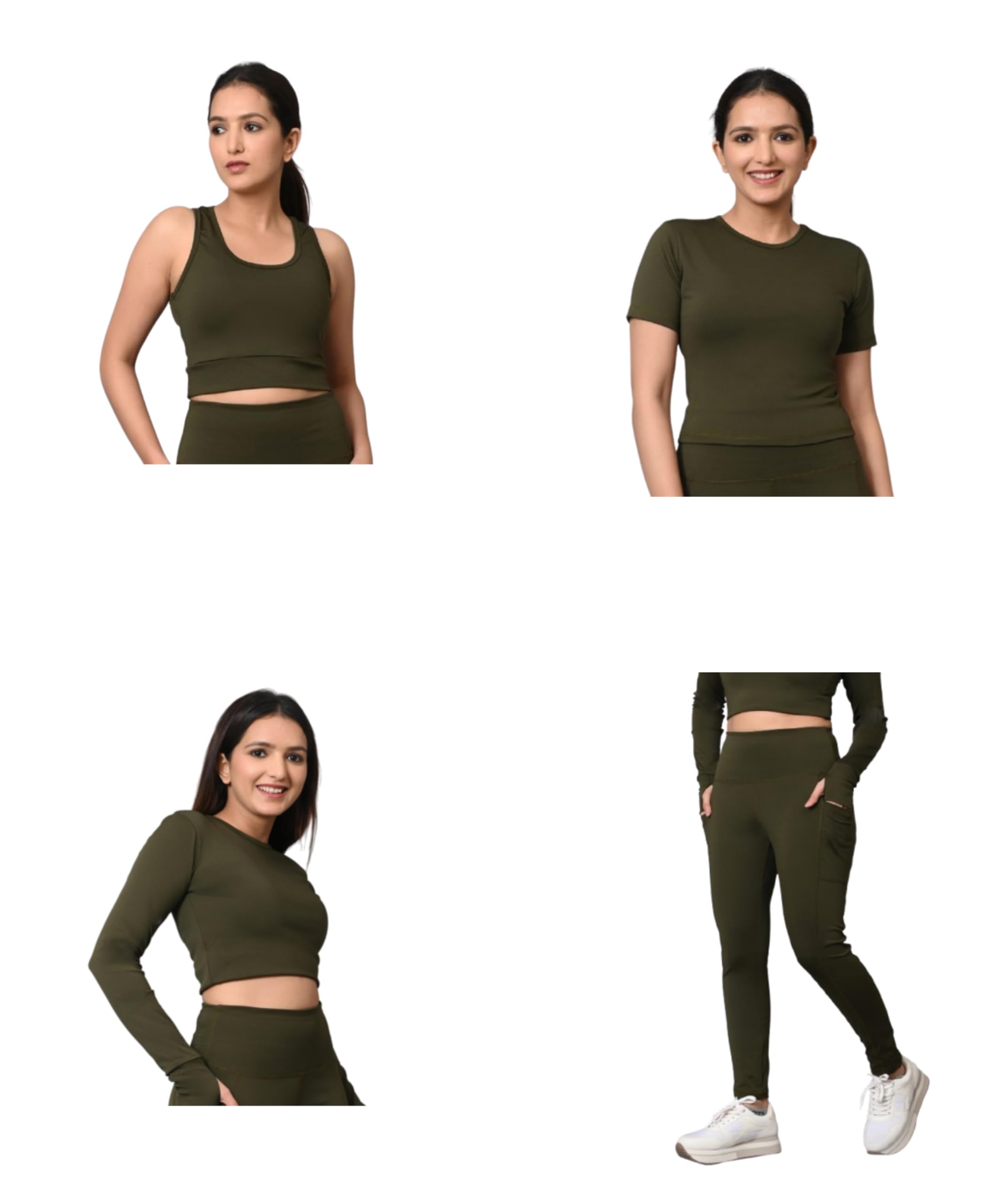 Women’s 4-Piece Athleisure Co-ord Set | Sleeveless, Half Sleeve, Long Sleeve Tops + Pocket Leggings | Quick-Dry Travel Outfit | Beach, Gym & Vacation-Ready Set-image-33