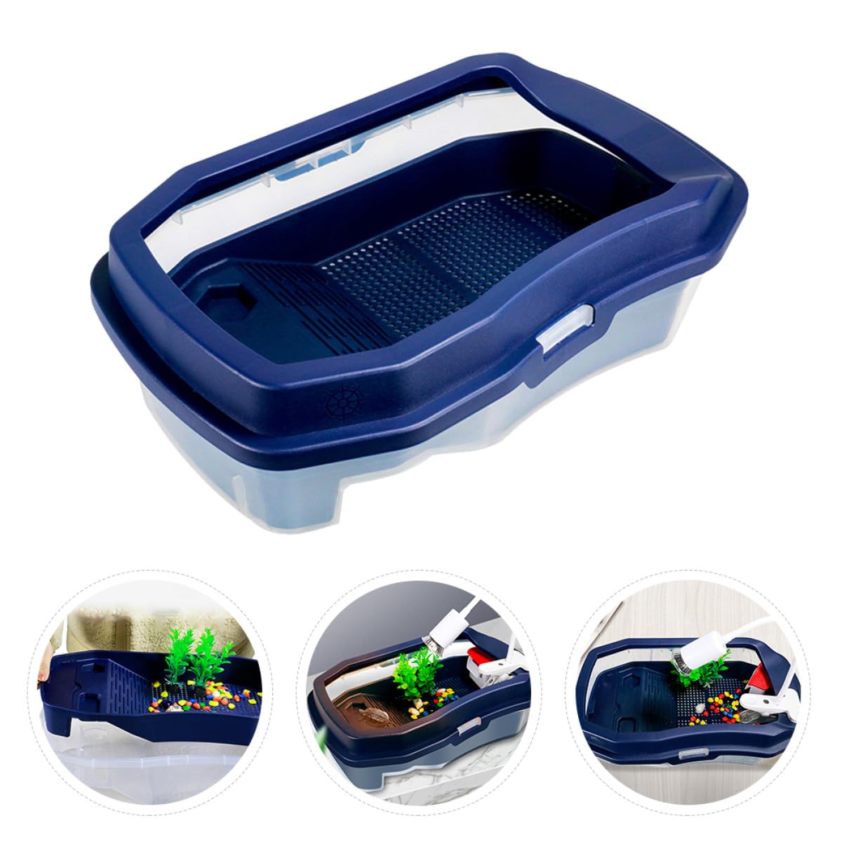 VILLCASE per Tartarughe per Prendere Sole in Plastica Blu Doppia Struttura Resistente agli Urti e Facile da Pulire, per Riposo e Alimentazione