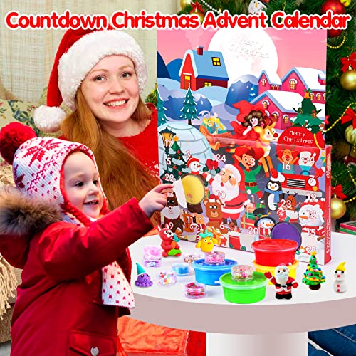 Advent Calendar 2024 for Kids with DIY Slime, 24 Days Surprises Christmas Countdown Calendar Slime Fluffy Supplies Xmas Gift for Boys Girls Stocking Stuffers Toys for 2 3 4 5 6 Year old Party Favors