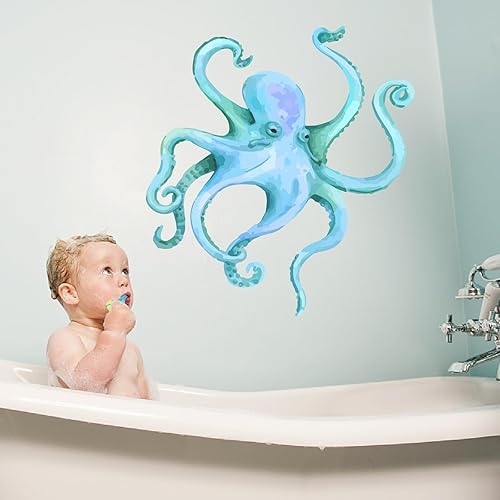 Miniatura 10 de PLIGREAT 2 calcomanías de pared de pulpo rojo de gran tamaño, calcomanías de pared para despegar y pegar, calcomanías de vinilo removibles para