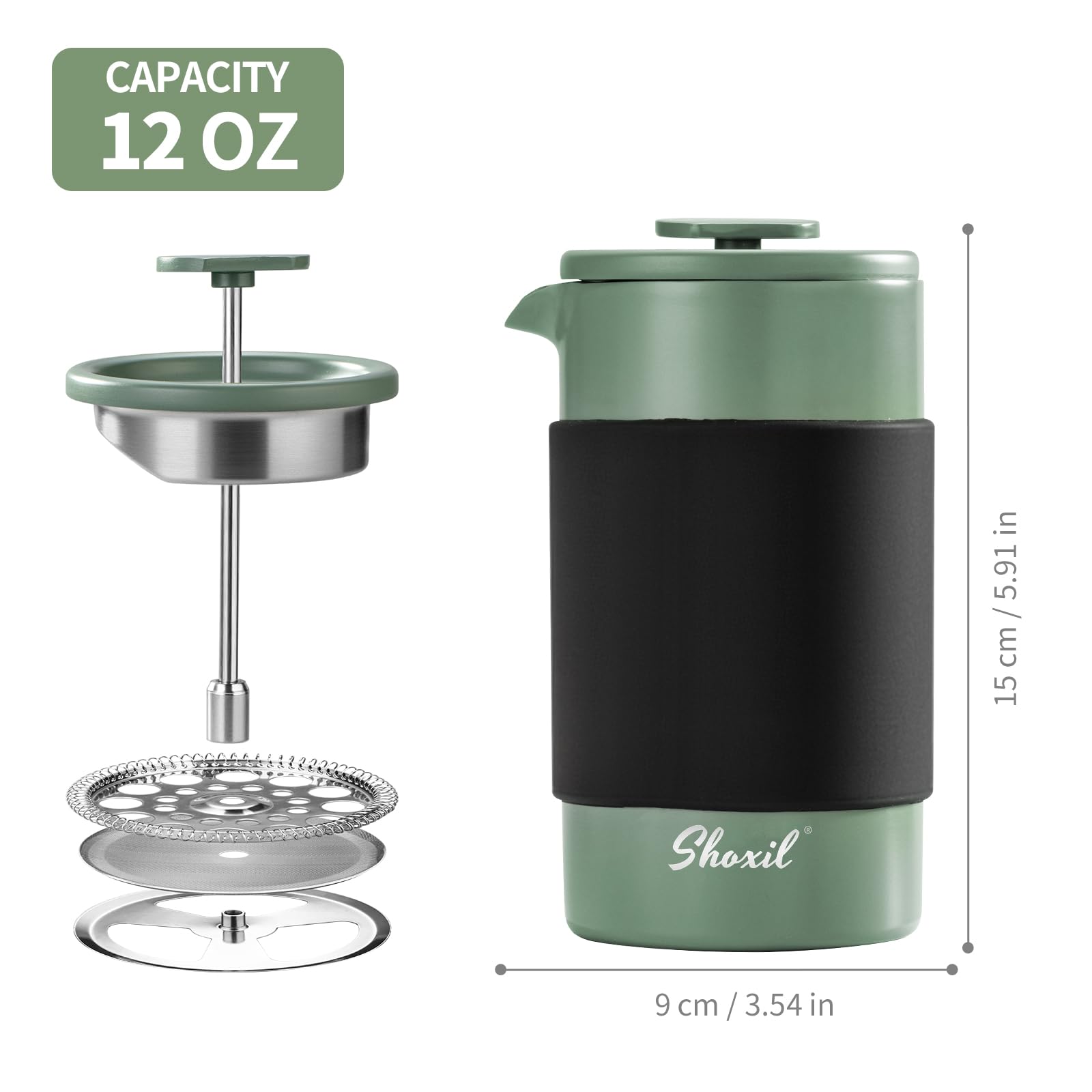 French Press Thermo – 350ml Stainless Steel Coffee Press, 2 Cup Cafetiere for Ground Coffee, Portable French Press