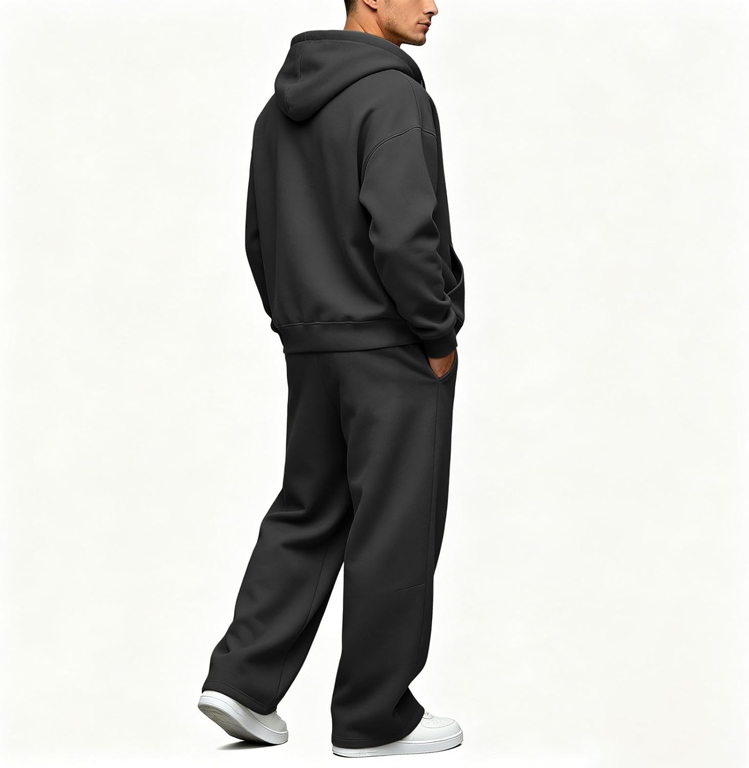 Men's Soft Full Zip Hoodie Set Baggy Sweatpants Tracksuit