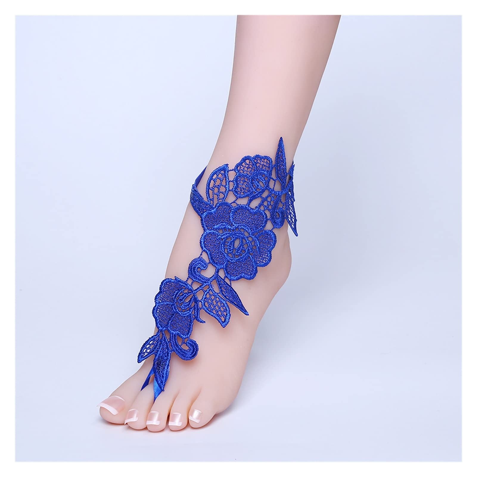 Pulseras de Tobillo Tobillera de Novia-Tobillera étnica de Playa descalza de Encaje Azul-Talla única (Adecuada para Tallas 36-40) Tobilleras de Mujer