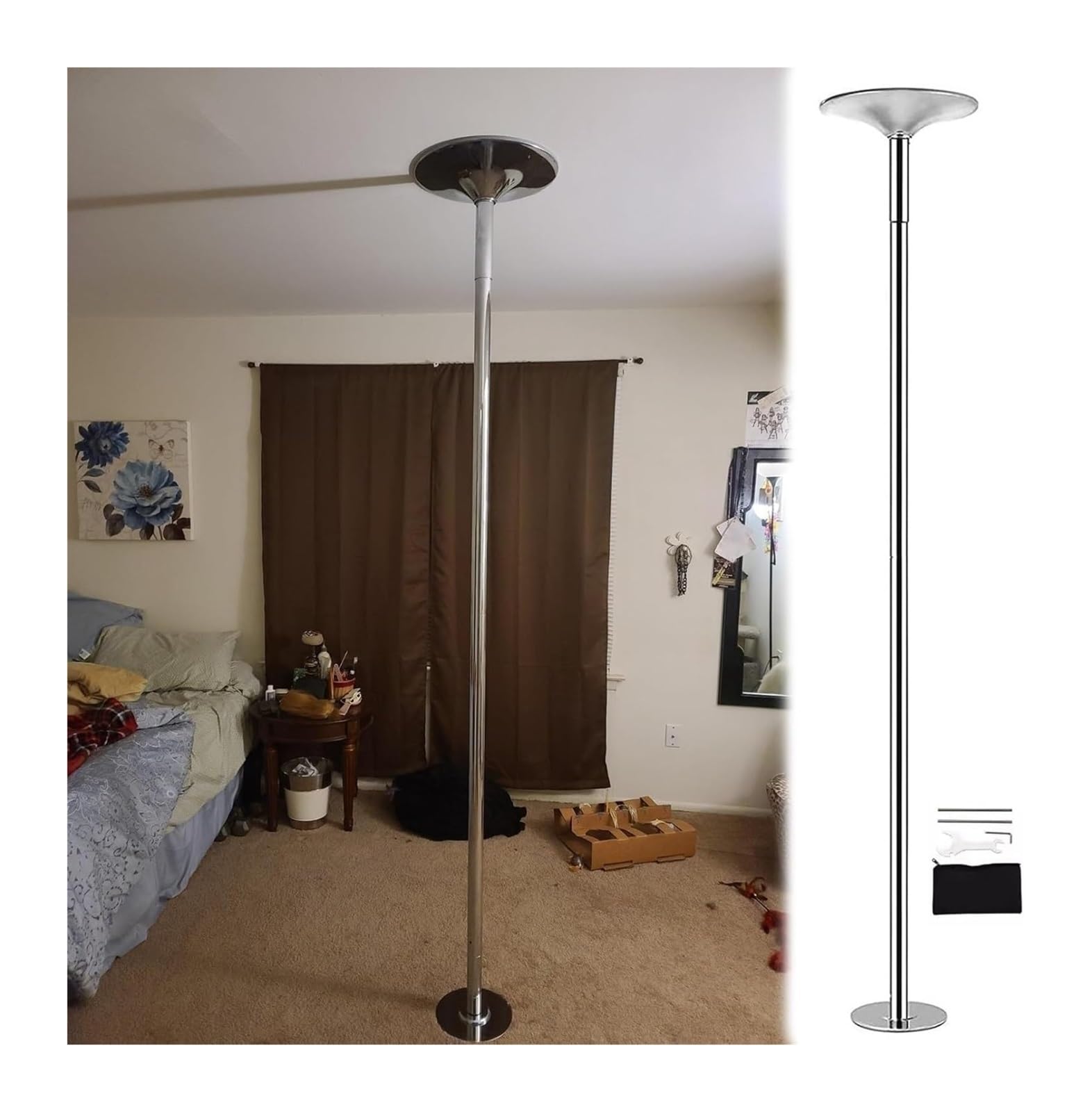 JYBNBBE Pole Dancing Pole for Home Portable 45mm Dancing Pole Kit, Professional Static Spinning Pole for 2.24m-3.8m High Ceiling House,Silver-3.2M