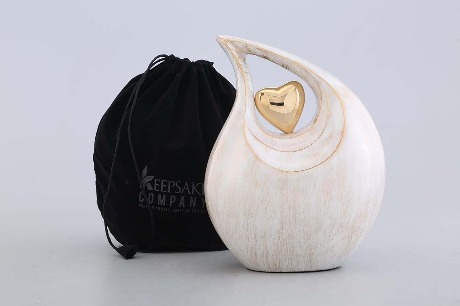Teardrop Heart Urn for Human Ash| Cremation Urns Ashes |Urn for Human Ashes | Decorative Cremation Urn | Large | 2.5 Litre Capacity | White - Golden - Image 8