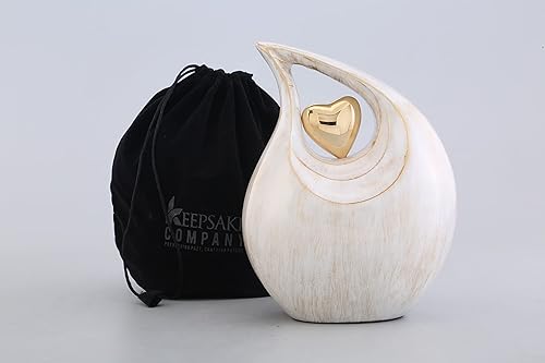 Miniatura 8 de Urna de corazón de lágrima dorada blanca para cenizas humanas  Urnas de cremación para cenizas de adultos  Urna para cenizas humanas  Urna de
