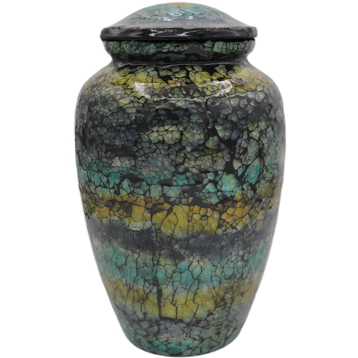 Mosaic Glass Cremation Urn Dark Blue - Hand Made Funeral Urn for Human Ashes - Large Adult Size - Burial Urn Capacity 200 cu in