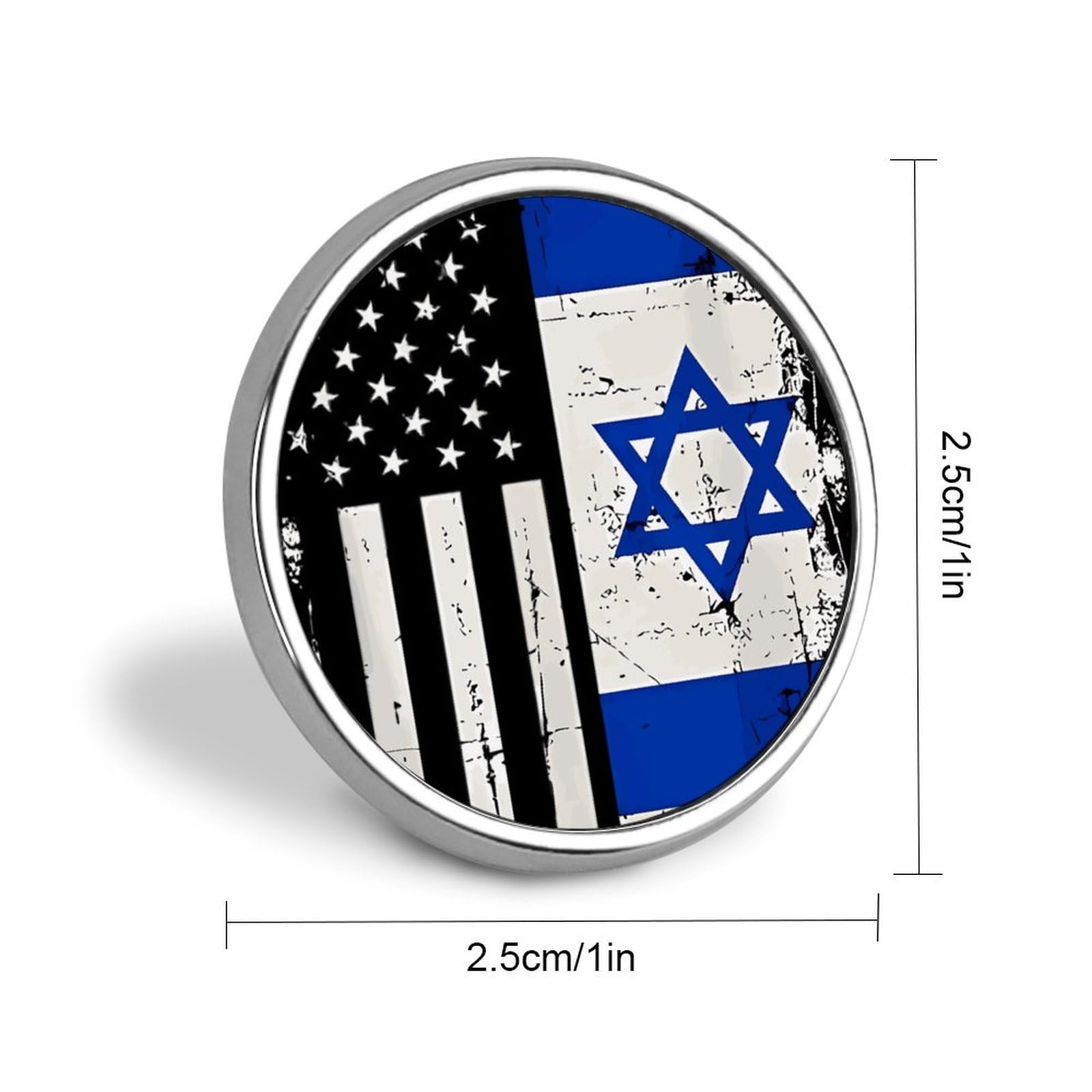 U.S. Friendship Israel Flag Round Lapel Pin Button Brooch Tie Tack Badge Elegant Hat Clothing Jewelry Accessories, Circular, style