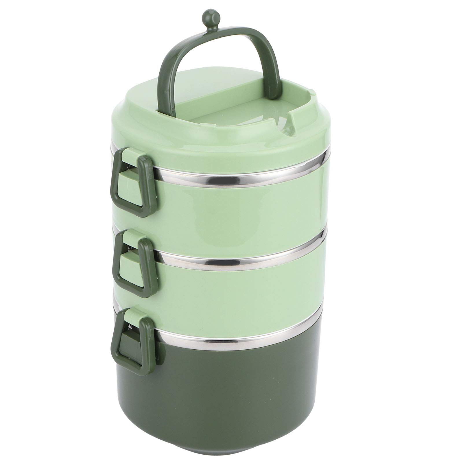 Eujgoov Acciaio Inossidabile Impilabile, Contenitore per il Pranzo in Acciaio Box, Contenitore per Snack con Perdite Lunch Box/contenitore per Alimenti, (3 strati verdi)