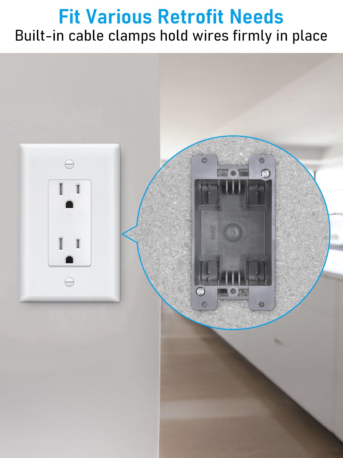 LEONLITE Paquete de 12 cajas de salida eléctricas de trabajo antiguo, caja de dispositivos ultra profunda de 20 pulgadas cúbicas, caja de conexiones eléctrica de PVC para interruptor, GFCI, caja de