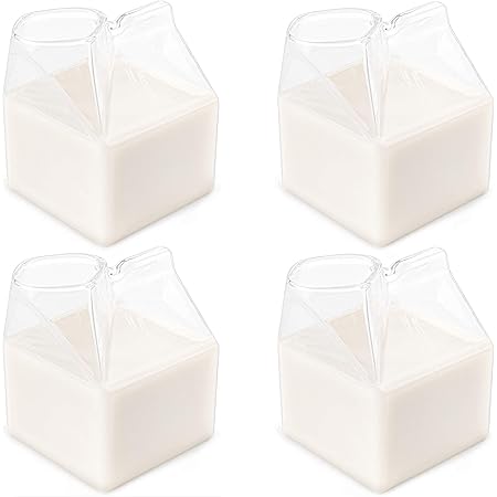 Amazon Com Wuweot 4 Pack Glass Milk Carton Clear Square Mini Cup Creamer Pitcher Coffee Box For Milk Coffee Water Juice Beverages Heat Resistant 12oz 350ml Creamers