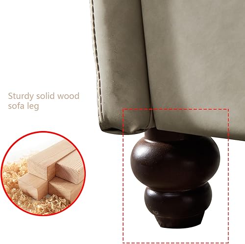 Miniatura 7 de Harper & Bright Designs Sofá de 2 plazas con tela de lino, piel sintética, patas de madera maciza, sofá tapizado para 2 personas para sala de estar,