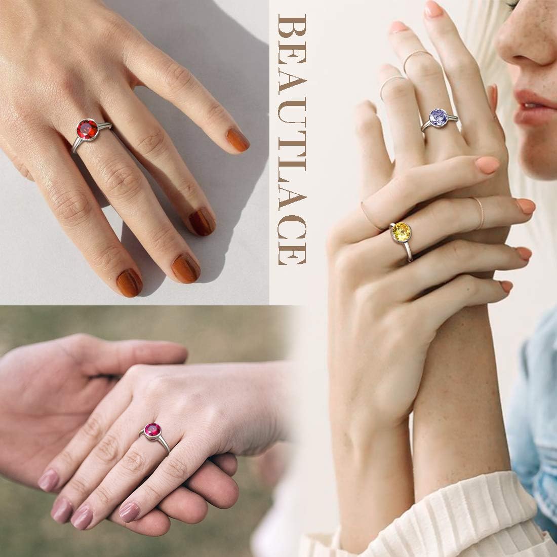 beautlace Birthstone Adjustable Rings Silver Plated Birth Stone Open Ring Birthday Gifts Jewelry for Women KR0036 - Image 2