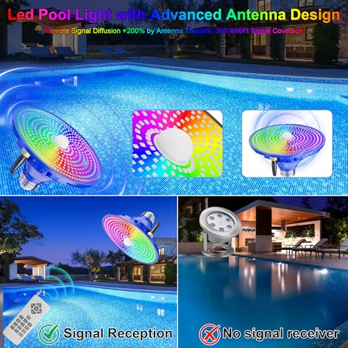 Jadisi Pool Lights for Inground, LED Light Bulb for Above Ground Swimming Pool, LED Lights for Inground Pool, 120V Spa Light Bulb E26 Base, Multi-Color & Adjustable Brightness-Blue 90W by Jadisi - Used condition - Image 3